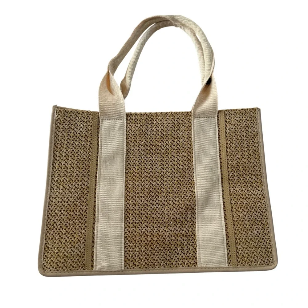 Dolce Vita Woven Straw Tote Bag Beach Summer Shopper Neutral Cream
